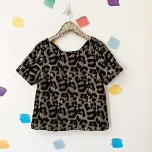 S Hutch Anthropologie Black Cheetah Print Shimmer Blouse